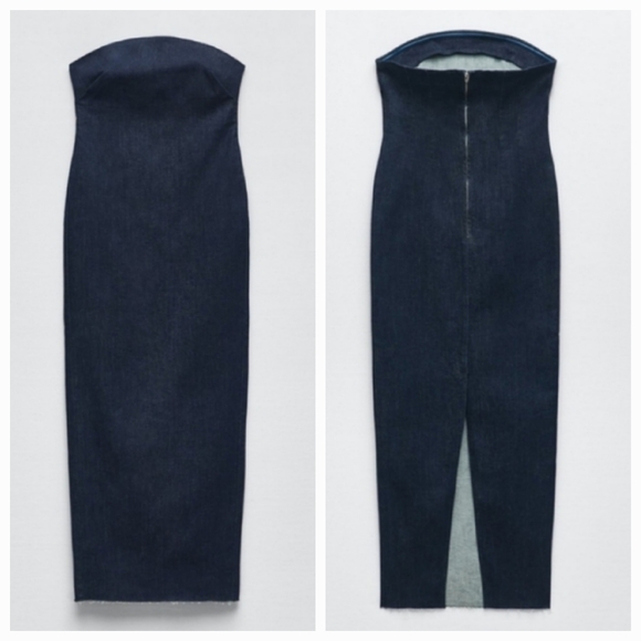 Zara * FITTED  DENIM DRESS BLUE - Picture 14 of 16